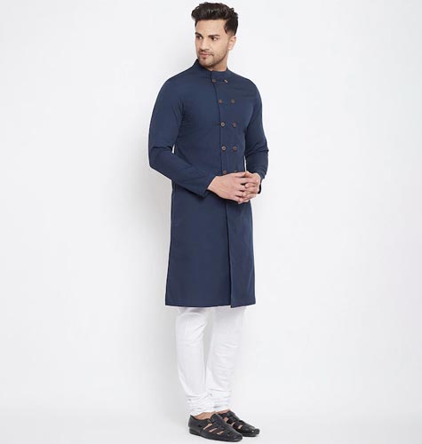 Men Navy Blue Lucknowi Kurta